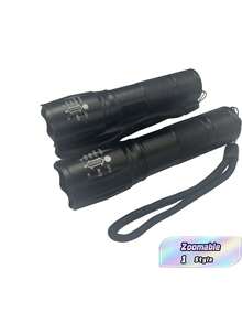 Adjustable Led Tactical Flashlight With Zoom  For Camping And Outdoor Trips, Pack Of 2 (3 * Aaa Batteries Not Included) - black - View 1