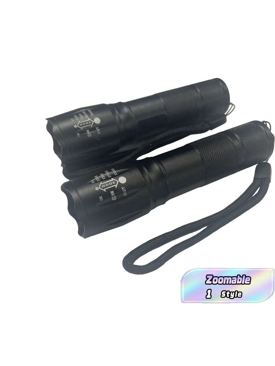 Adjustable Led Tactical Flashlight With Zoom For Camping And Outdoor Trips, Pack Of 2 (3 * Aaa Batteries Not Included) - black - View 1