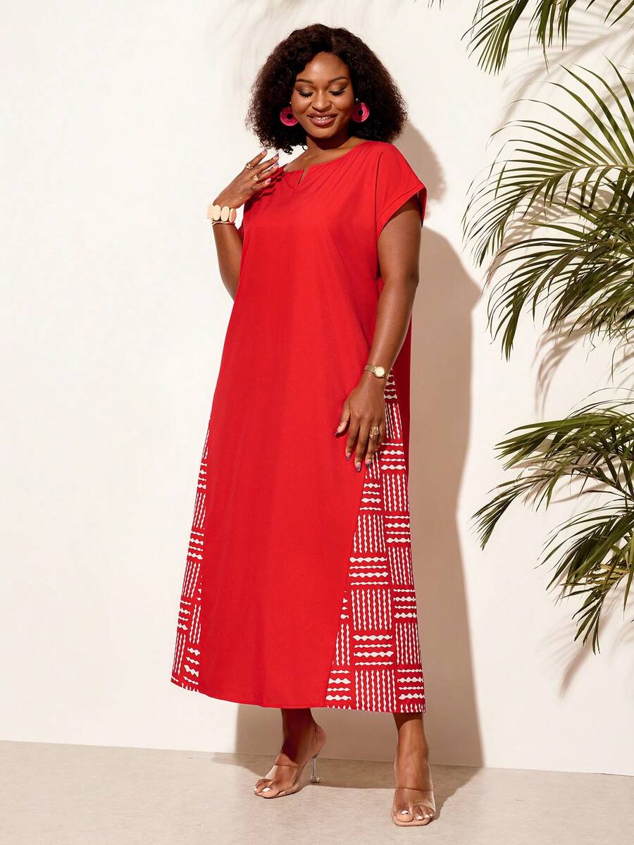BrightlyHer Women's Plus Size Printed Patchwork Maxi Dress - Multicolor - View 1
