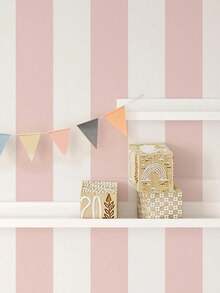 1 Roll Pink White Striped Peel And Stick Wallpaper, Removable Self Adhesive Contact Paper, Renter Friendly Modern Stripe Wall Decor For Living Room Bedroom Girl Nursery Office Dorm Apartment Home Decoration - 1PC - View 5
