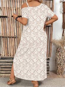 Breezaya Plus Size Milk Silk Faux Lace High Waist Dress 2025 New Summer Niche Design Slimming Dress For Slightly Women - Multicolor - View 2