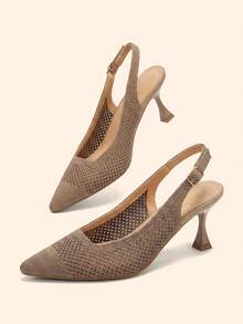 CUCCOO BASICS Nuevos zapatos de tacón alto versátiles y cómodos para mujer con lazo - Caqui - Ver 4