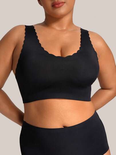 Barelissa 1pc Black Plus Size Seamless Wavy Edge Bra