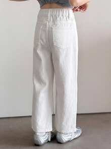 Dazy Kids Jeans de mezclilla para niñas, nuevo estilo primavera/verano, con bolsillo trasero con strass y campana (talla grande) - Blanco - View 4