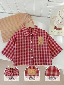 SHEIN LMoss Kids 少女編織格紋短版休閒襯衫 - 彩色 - 查看 6