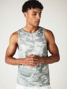 SUMWON Camouflage Printed Mesh Tank Top Sleeveless Crew Neck Regular Fit Summer Activewear Performance Style - Grey - View 6