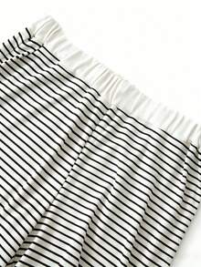 SHEIN 3件套黃色長袖條紋數位印花襯衫、黑色長褲、細肩帶背心，適合春夏外出穿著 - 彩色 - 查看 5