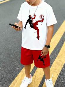 Set Kaos Lengan Pendek Kerah Bulat Minimalis Kasual dan Celana Pendek untuk Remaja Laki-laki, Cocok untuk Olahraga Musim Panas, Set Pakaian Bergambar yang Nyaman dan Lembut. - MultiWarna - View 10