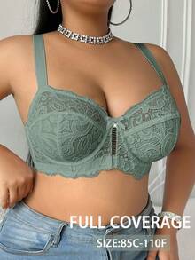 Divavoom Plus Size Lace Underwire Bra, 1pc - Dark Green - View 5