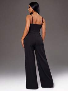 Radiana Women's Solid Color Cropped Tank Top Long Pants 2 Pieces Set Date Night Black Summer Sexy Night Out - Black - View 3