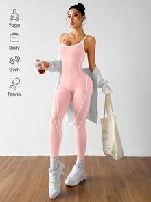 SHEIN Dewbera H1086 黑白無縫運動連身衣 - 粉色 - 查看 8