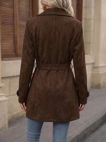 SHEIN 女款素色長袖單排扣休閒大衣 - 棕色 - 查看 2