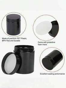 9 Pcs Black Plastic Jars With Lids, 7cm Diameter, Wide Mouth Design. Suitable For Storing Beads, Rhinestones, Sequins, Cosmetics, Lotions, Face Creams, Ointments And More. 7 Capacities Available For Selection. - Black - View 6