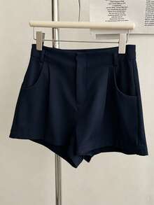INAWLY Women's Summer Casual Versatile Solid Color Shorts - Navy Blue - View 5