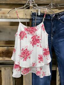 Linhara CURVE Plus Size Woven Printed Summer Women's Beach Cover-Up And Tank Top - Red - View 2