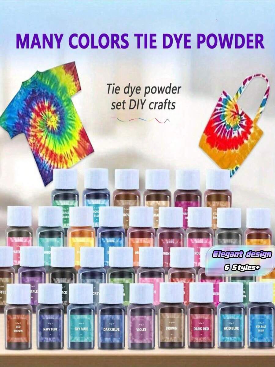 30ml 5/8 Colors Tie-Dye Powder Set, Suitable For Fabric, Textile And Clothing Dyeing, Multipurpose Pigment For Clothing Renewal And Diy Crafts - Multicolor - View 1