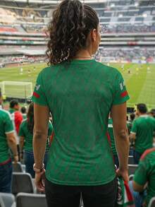 SHEIN LUNE 墨西哥國家隊球迷女款短袖拼接紅綠側邊板 MEXICO字母印花休閒T恤 世界盃觀賽上衣 - 彩色 - 查看 2