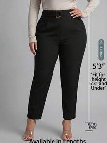 SHEIN PETITE CURVE Plus Size Solid Color Minimalist Pleated Summer Casual Versatile Long Pants - Black - View 1