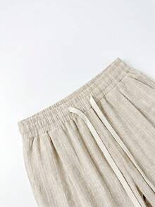 STEELVANCE Summer Linen Casual Vacation Striped Drawstring Men's Long Pants - Khaki - View 5
