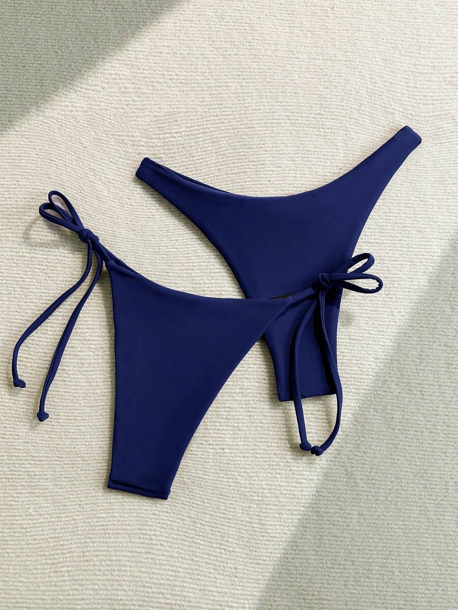Swim Chiccia 女款純色三角比基尼泳褲 2件組,適合夏季度假與海灘 - 藏蓝色 - 查看 1