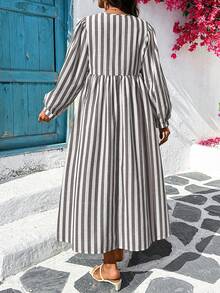 SHEIN 孕婦條紋休閒度假洋裝 - 咖啡棕 - 查看 2
