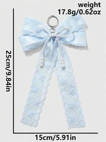 ROMWE Kawaii 1個Ins清新女孩風藍色手工串珠仿珍珠蕾絲織帶波點複雜蝴蝶結DIY鑰匙圈包包吊飾，女款日常配飾 - 藍色-59 - 查看 3