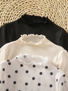 SHEIN 女童荷葉邊圓領長袖休閒T恤套裝 - 彩色 - 查看 3