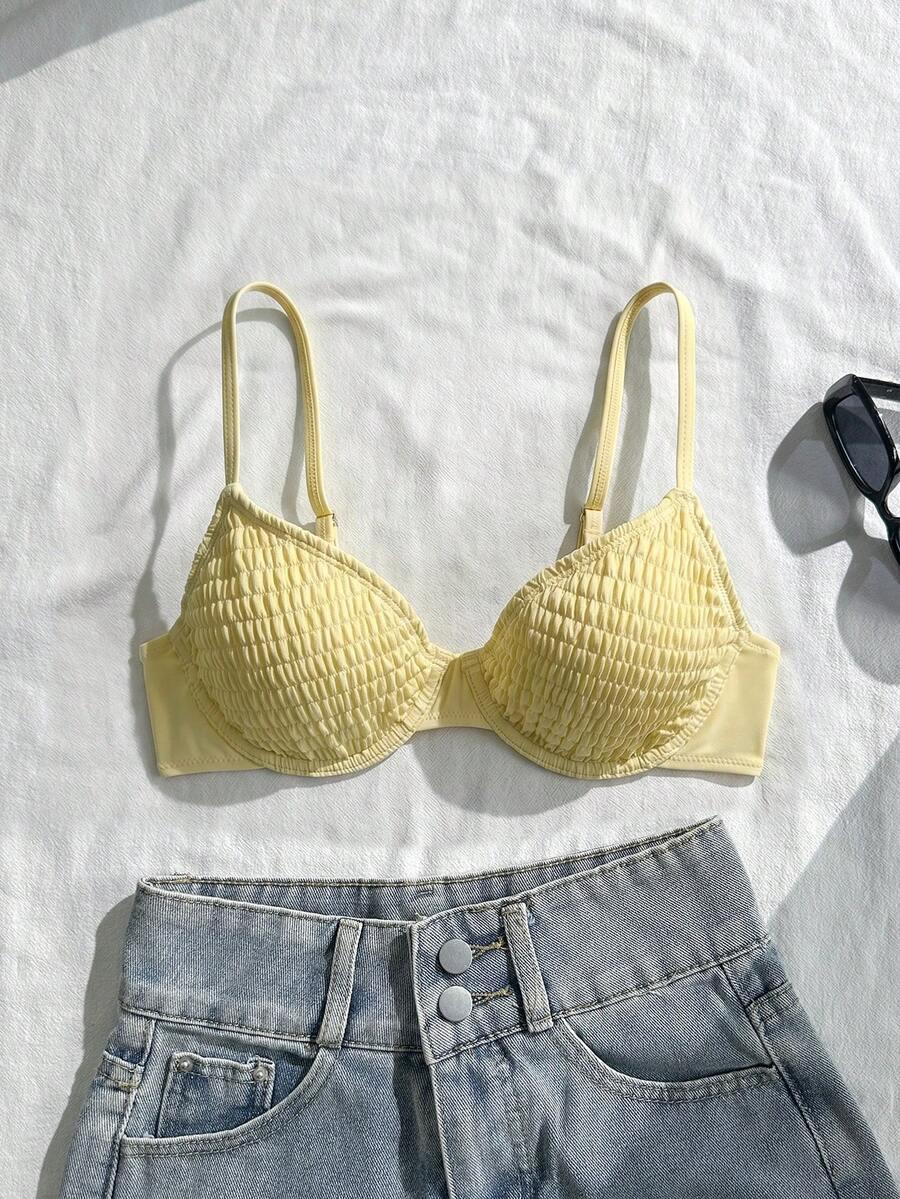 Swim Mod 26SS 春夏度假海灘黑色鋼圈聚攏可愛甜美比基尼上衣 - 鵝黃色 - 查看 1