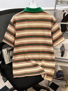 Manfinity Joysei Men's Colorblock Striped Patchwork Casual Versatile Commute Travel Short Sleeve Polo Shirt - Multicolor - View 5