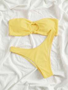 Swim Mod Two-Piece Swimsuit, Wireless Bandeau Top, Triangle Bikini Bottom - Yellow - View 7