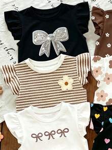 SHEIN Vintaside Kids 2026 春夏少女圓領荷葉袖可愛 T-shirt - 彩色 - 查看 4