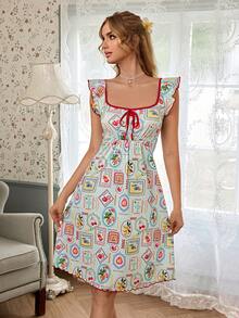 CottageSlumber Romantic Women's Knitted Fruit Print Ruffle Trim Nightgown - Multicolor - View 7