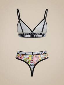 SpongeBob SquarePants | SHEIN Women's Cartoon Print Lingerie Set - Black - View 2