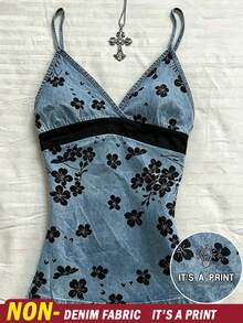 INAWLY Débardeur camisole plissé à imprimé floral et couleurs contrastées pour femmes, idéal pour les vacances et les rendez-vous - Multicolore - Voir 1