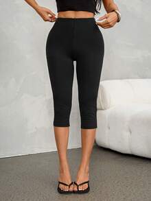 SHEIN PETITE 女款 95% 棉 Caprileggings - 黑色 - 查看 7