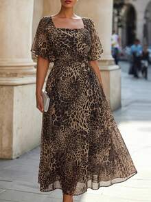 Chikora Plus Size Summer Fashion Leopard Print Dress - Brown - View 8