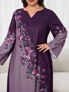 Al Najma 大尺碼女款花卉印花時尚優雅傳統阿拉伯長洋裝 - 紫色 - 查看 6