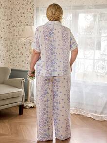CottageSlumber Romantic Pastoral Floral & Plaid Print Plus Size Pajama Set - Multicolor - View 2