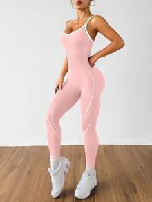 SHEIN Dewbera H1086 黑白無縫運動連身衣 - 粉色 - 查看 4