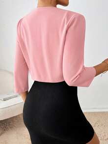 SHEIN Essnce Women's Elegant Solid Color Cropped Jacket - Baby Pink - View 2