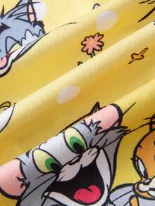 TOM & JERRY X SHEIN 女童卡通印花短袖上衣與短褲家居服 - 黃色 - 查看 6