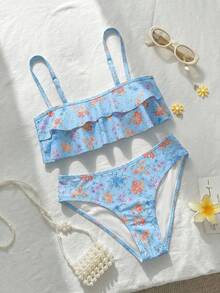 Swim Mod 花卉蕾絲可愛甜美復古休閒度假海灘海邊女款泳衣套裝 - 彩色 - 查看 4