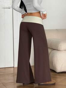 Vivamere Women's Casual Loose Fit Contrast Color Wide Leg Sweatpants Graduation Back To School Outfits Teacher Summer Cloth Lounge Grey ,Petite Women - Brown - View 2