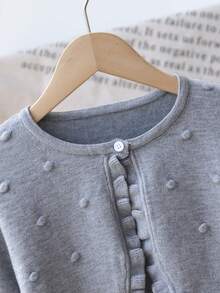 SHEIN Vintaside Kids 青少年女孩休閒百搭純色開襟衫 - 灰色 - 查看 3