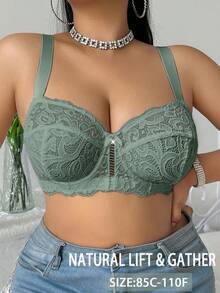 Divavoom Plus Size Lace Underwire Bra, 1pc - Dark Green - View 3