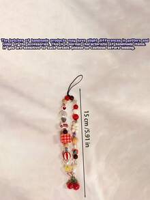 1個/2個大紅色手機CCD掛鏈櫻桃熊珠飾鏈吊飾Ins風可愛手機鏈掛繩相機 - 紅白色 - 查看 6