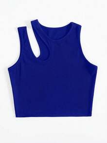 Rovax Tank Top De Ocio En Tejido De Punto Acanalado Con Hombros Descubiertos Para Verano - azul real - Ver 1