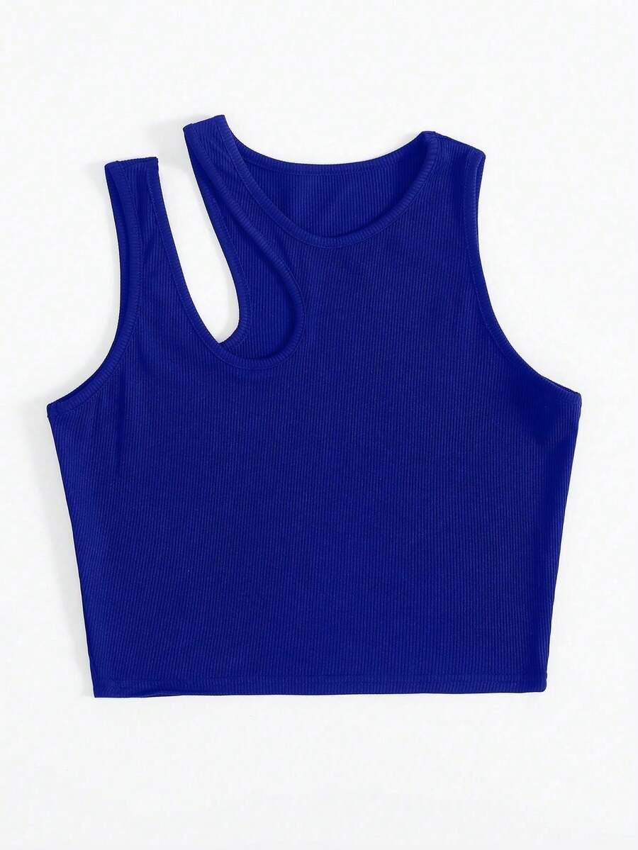 Rovax Tank Top De Ocio En Tejido De Punto Acanalado Con Hombros Descubiertos Para Verano - azul real - Ver 1
