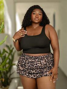 CurvyTilda Vintage Leopard Print Plus Size 2 Pieces Set, Suitable For Vacation, Music Festival Elegant Summer - Multicolor - View 5