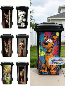 1Pc Creative Trash Can Stickers, Colorful Cartoon Dog Donkey Horse Lion Patterns, Garden Path Design, Funny Animal Decals For Trash Bins Indoor Outdoor, Home Kitchen Bathroom Decor - multicolor - View 1